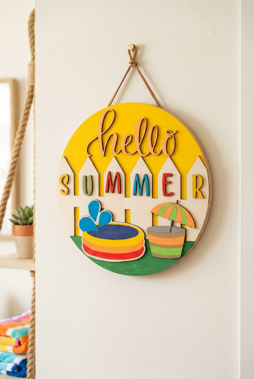 Hello Summer Circular Garden Decor Sign