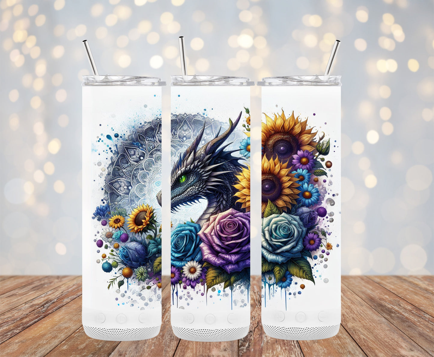 Floral Dragon Fantasy Art on White Insulated Tumbler product