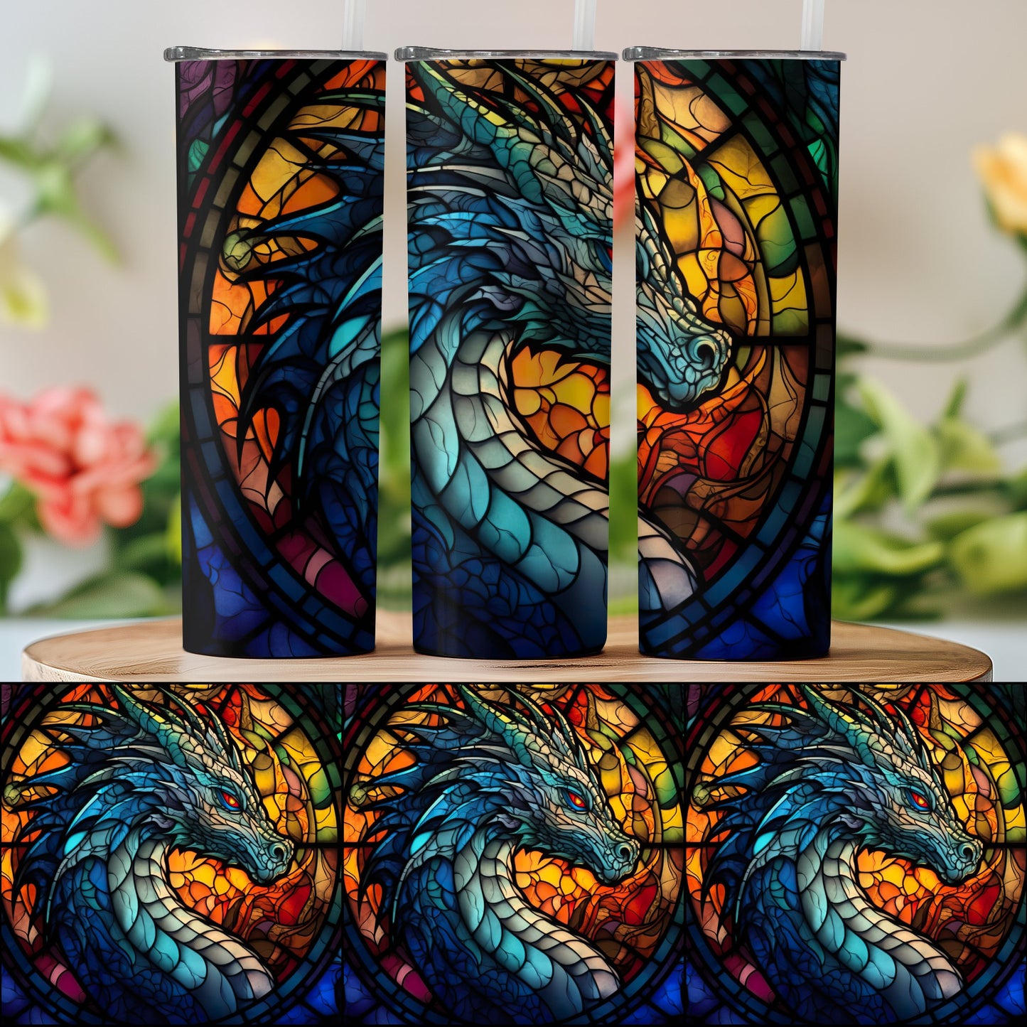 Stained Glass Dragon Pattern Decorative Tumbler product
