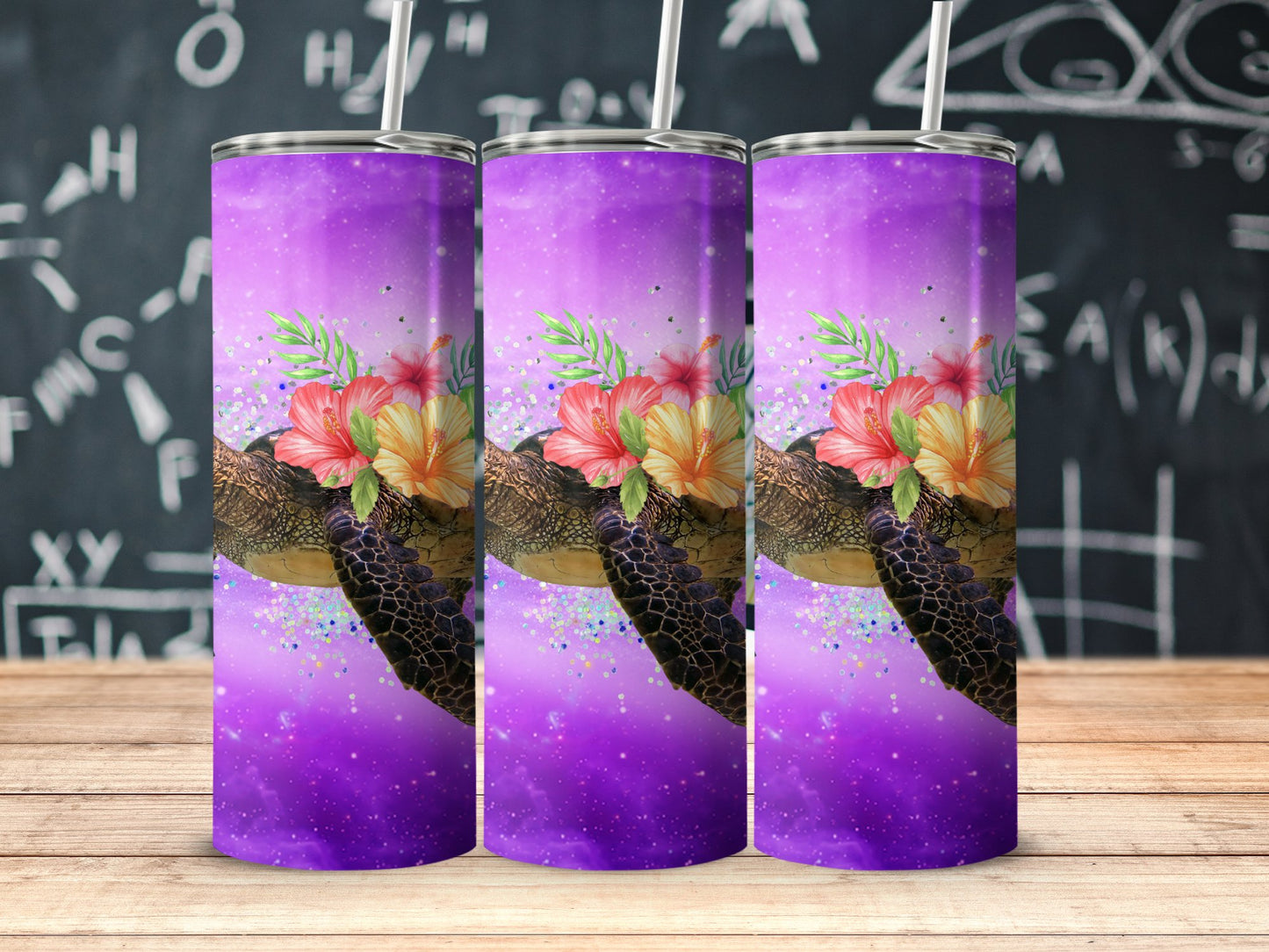 Colorful Floral Sea Turtle Design Tumbler product type
