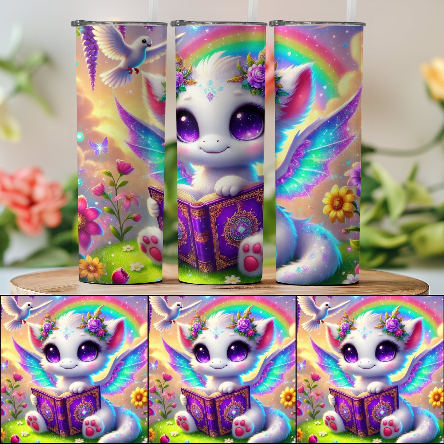 Rainbow Fantasy Cat Reading Art Tumbler product