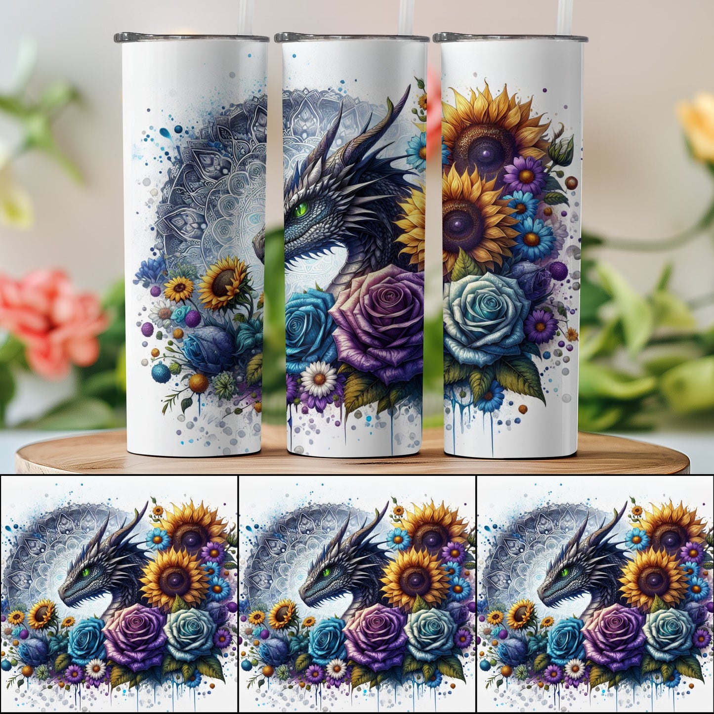 Dragon and Floral Art Stainless Steel Tumbler product type