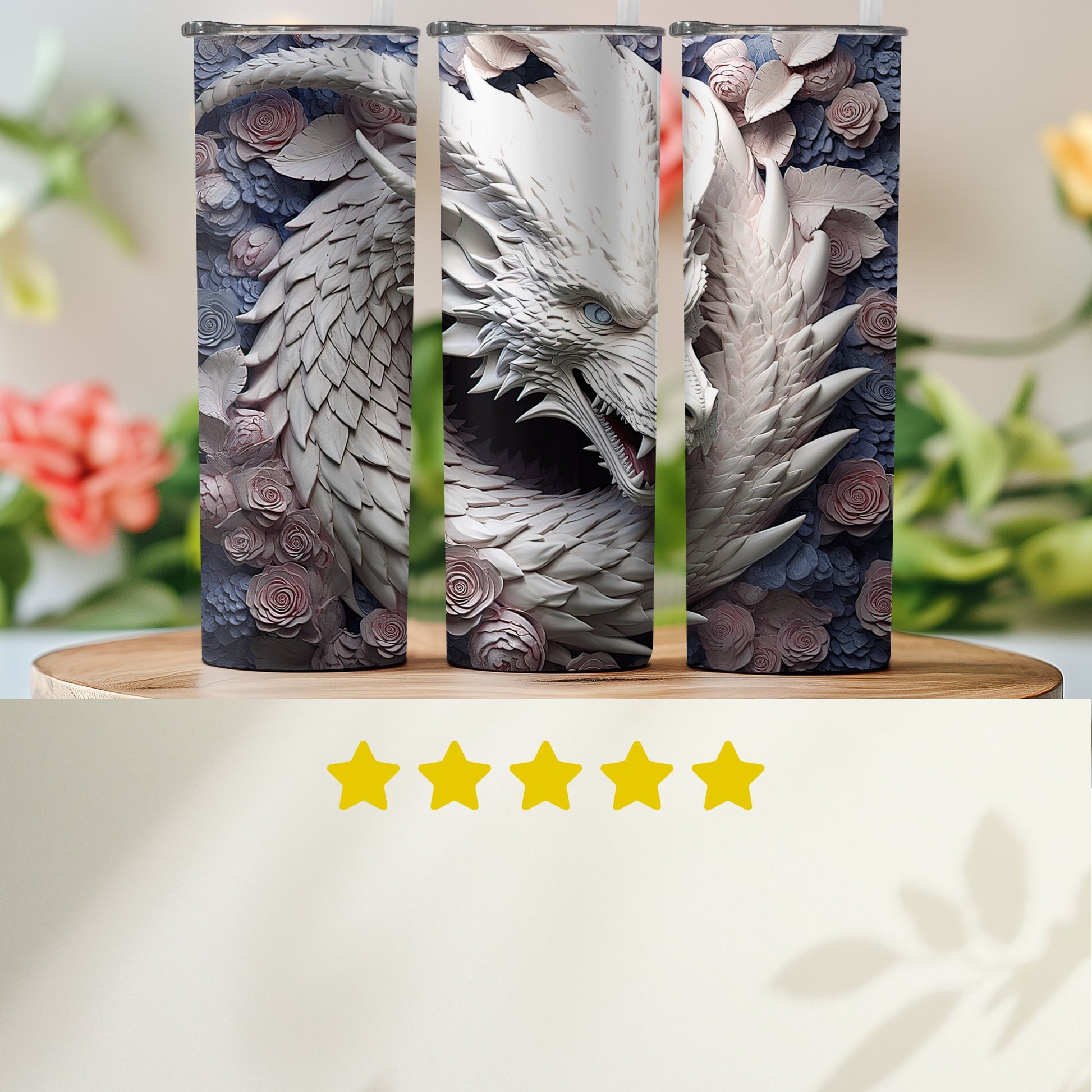 White Dragon Surrounded by Roses Tumbler product
