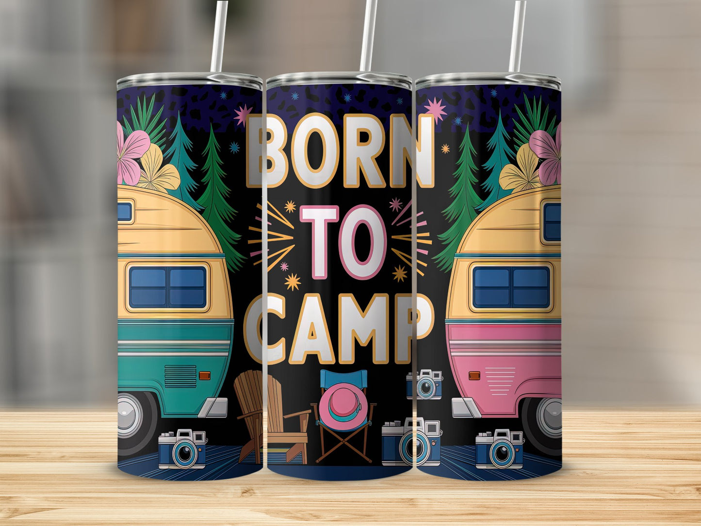 Born To Camp Colorful Camper Tumbler product