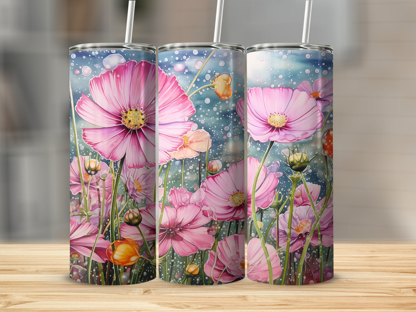 Beautiful Floral Design Tumbler with Straw product type