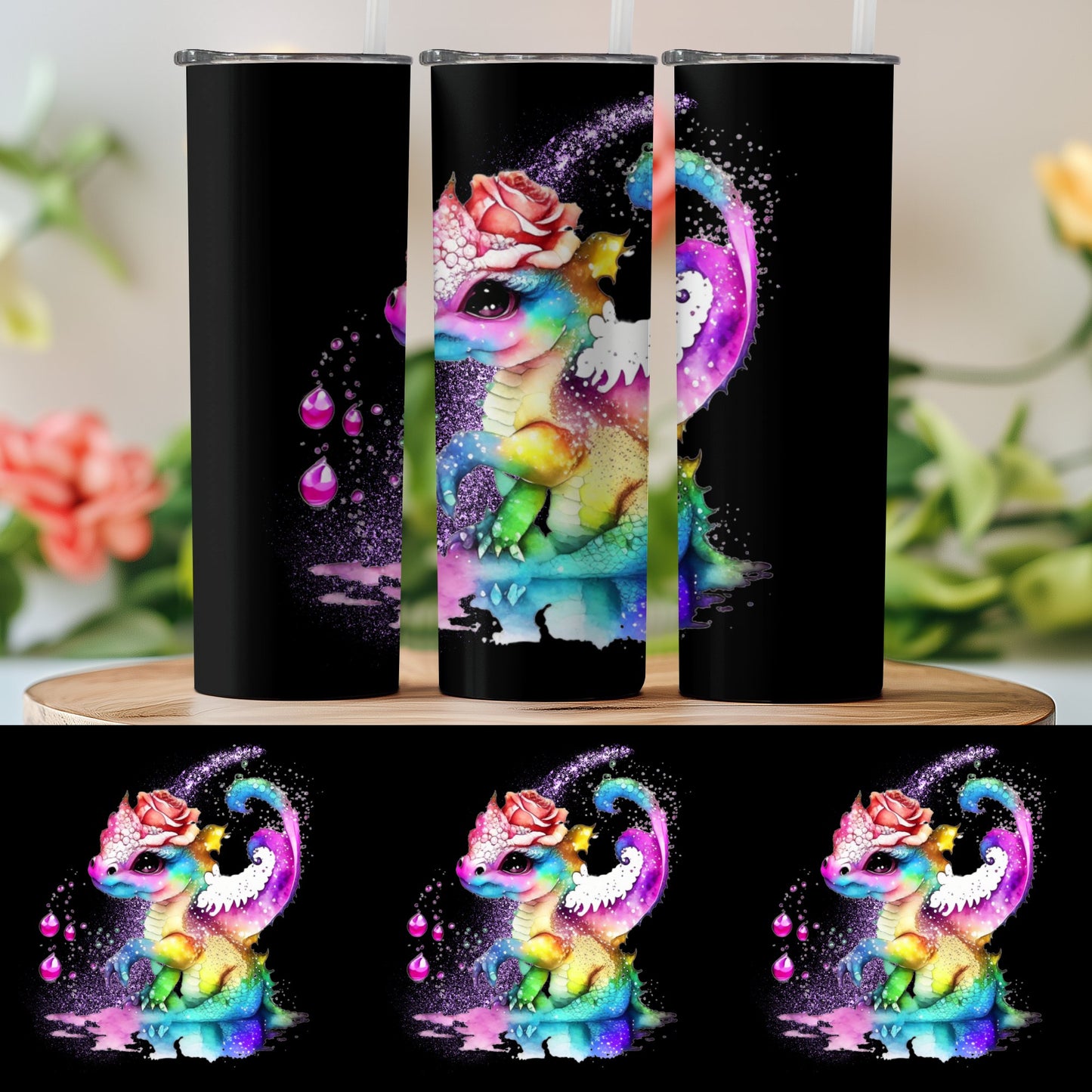 Cute Colorful Dragon with Flower Crown Tumbler product