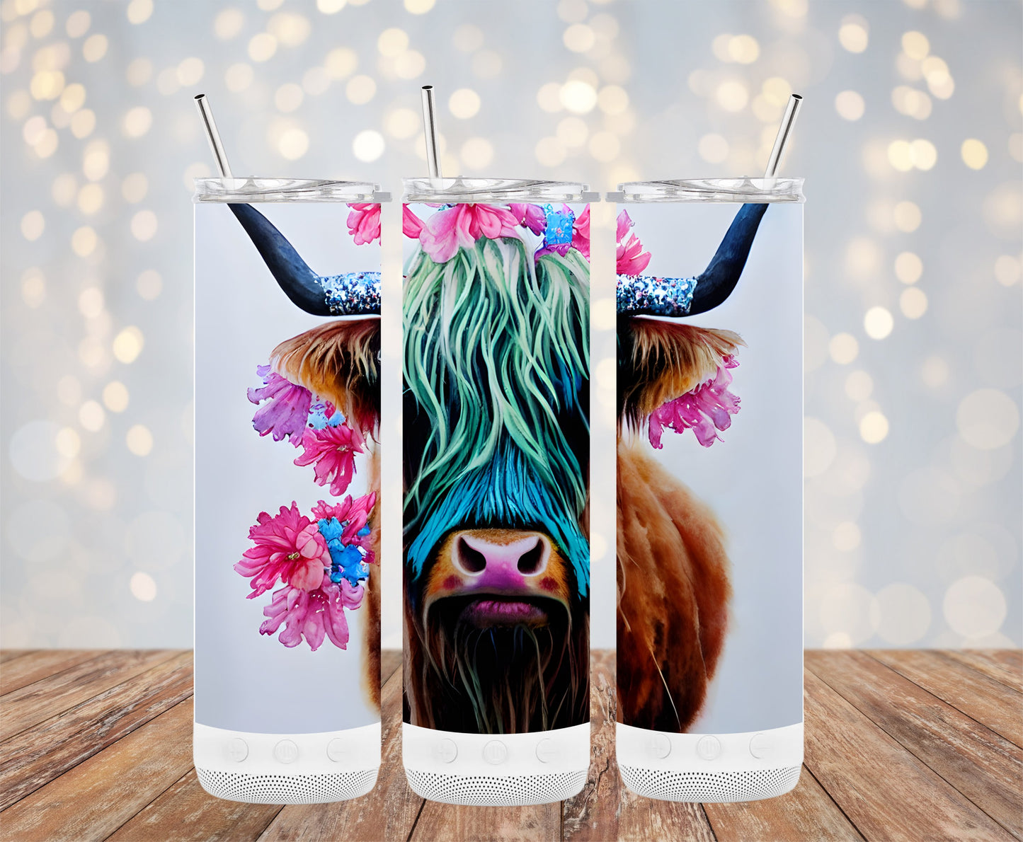 Highland Cow Floral Design Tumbler Drinkware Product
