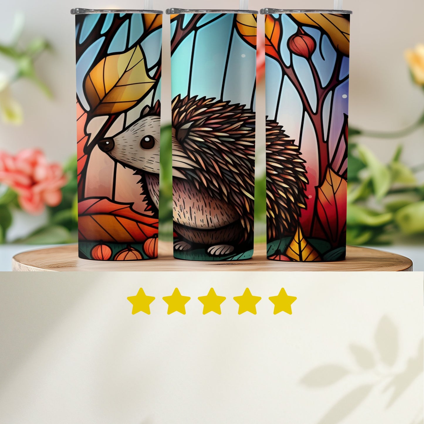 Adorable Hedgehog Autumn Design Tumbler Product