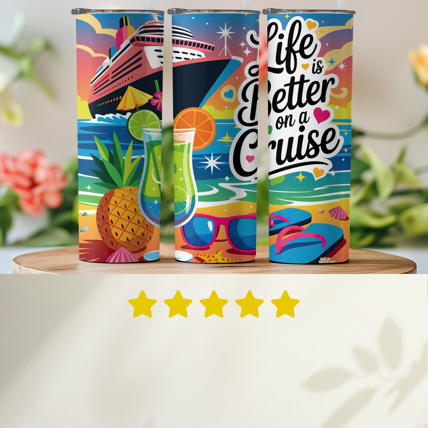 Vibrant Cruise Themed Travel Tumbler Beverage Holder Product