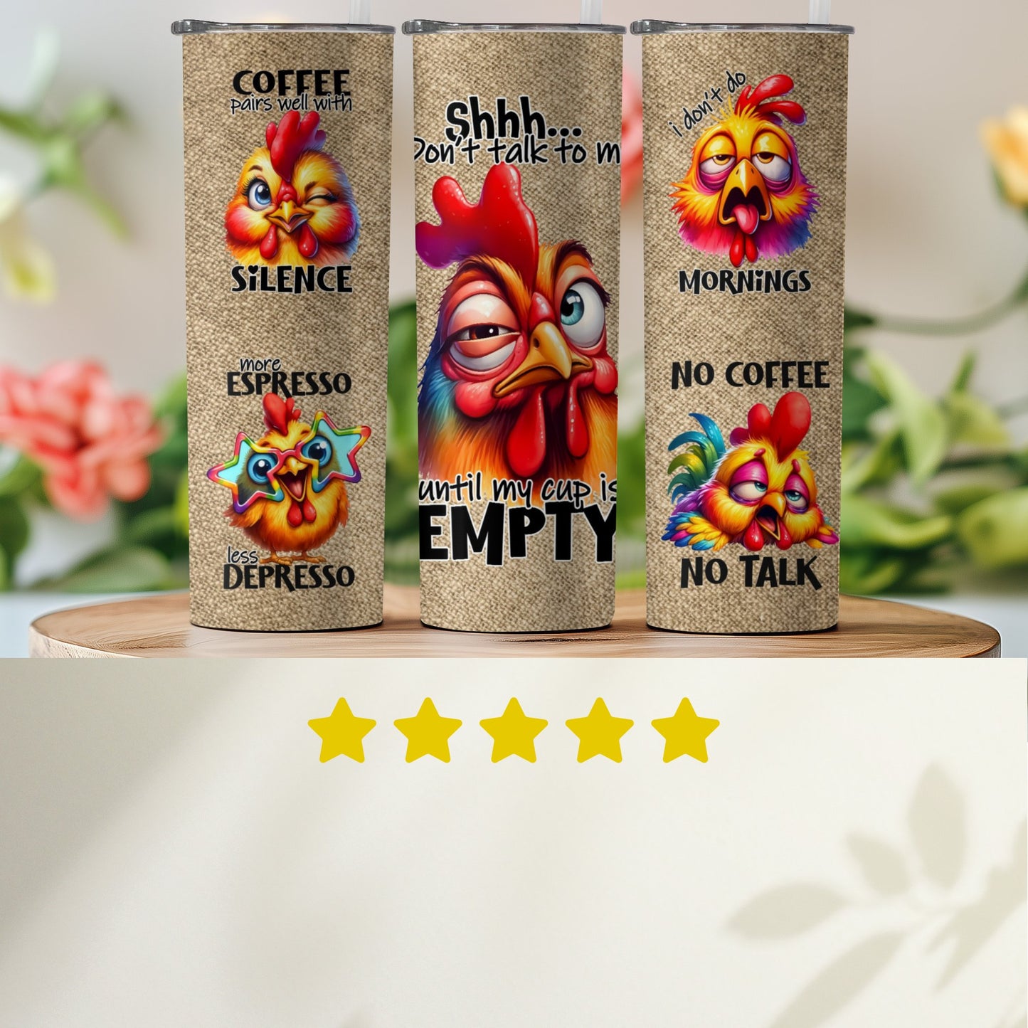 Amusing Colorful Chicken Themed Beverage Tumbler product