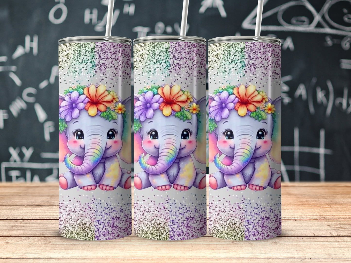 Adorable Baby Elephant Glitter Tumbler Drinkware Product