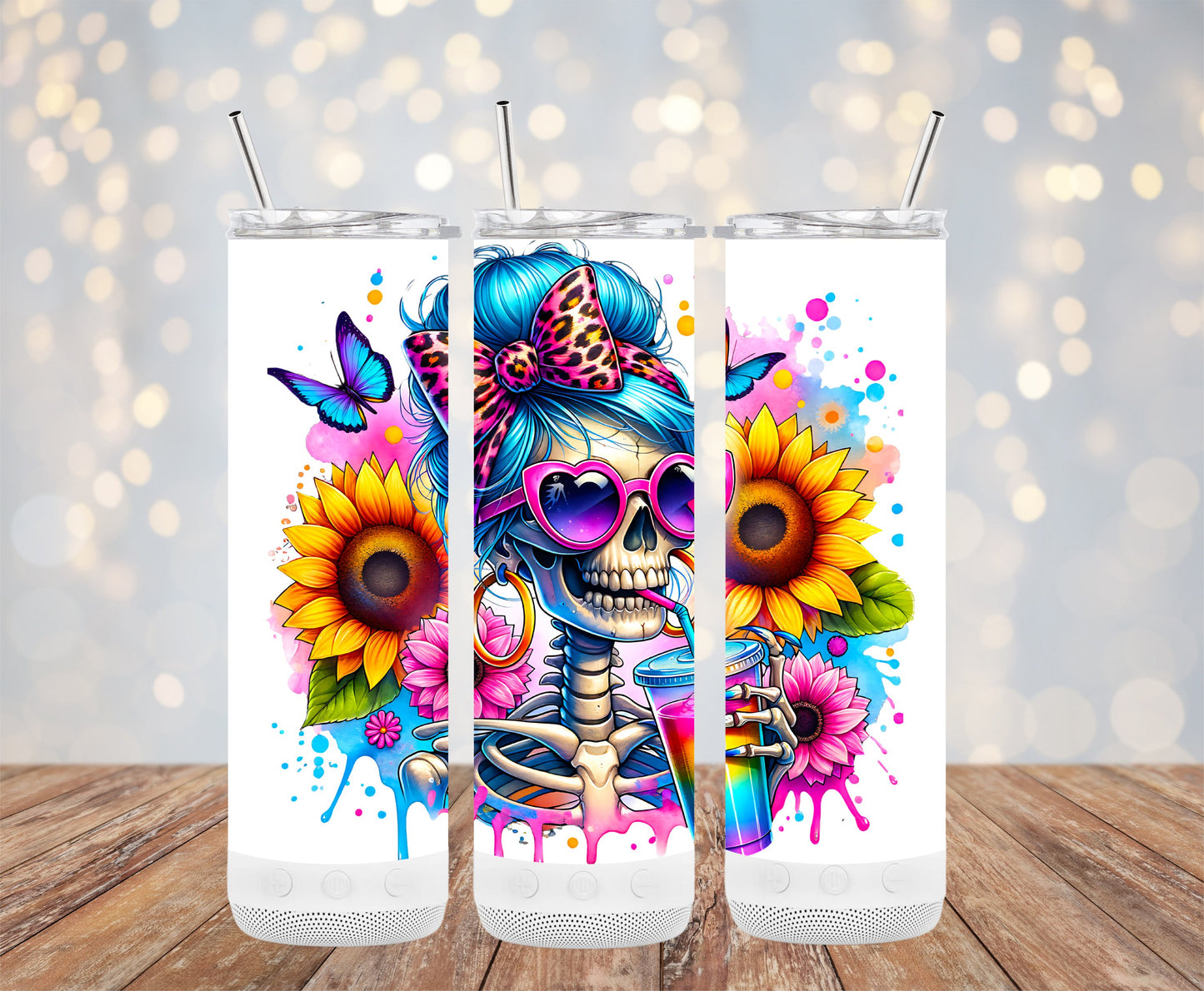 Vibrant Sunflower Skeleton with Butterfly Tumbler product