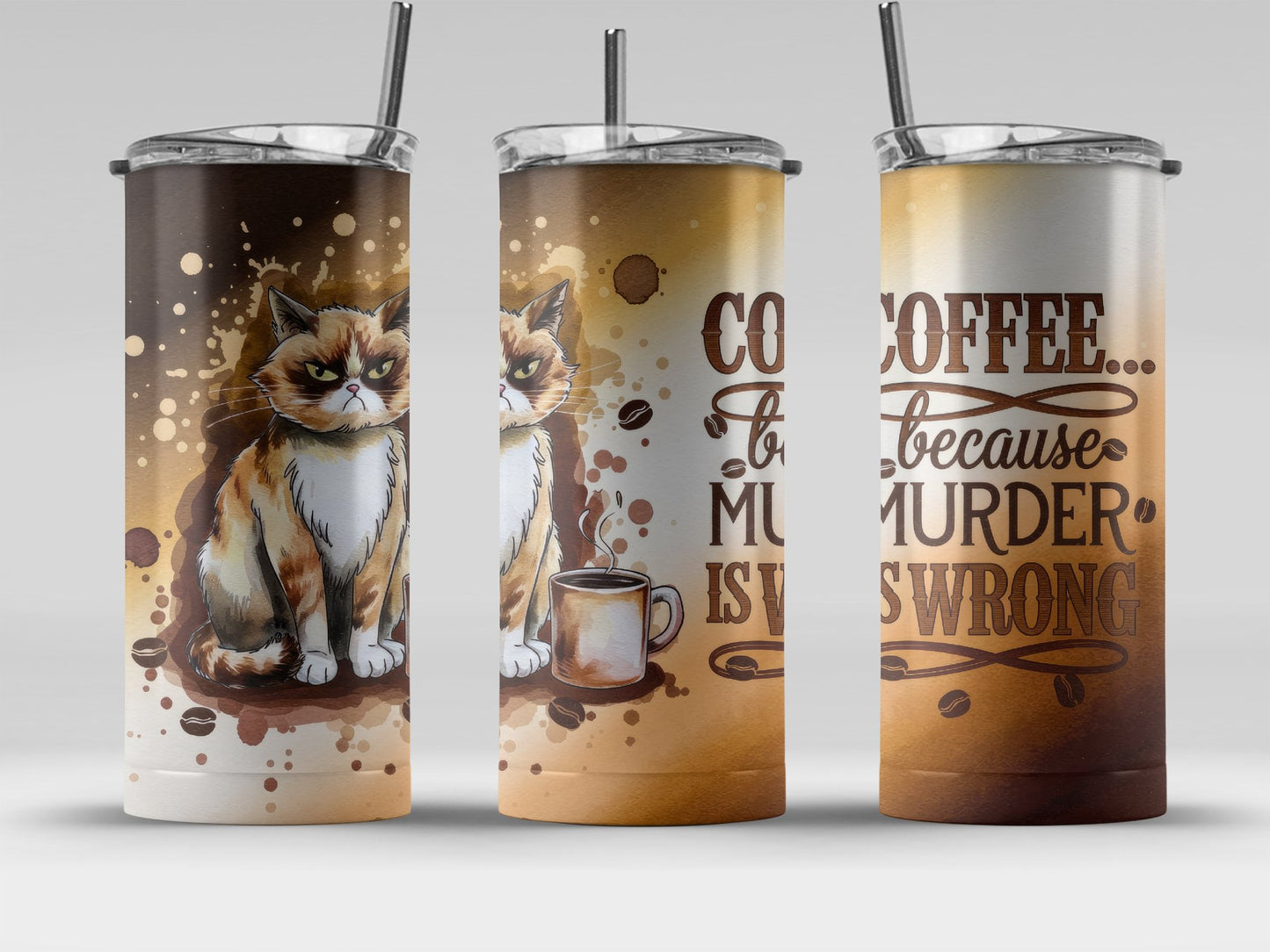 Funny Grumpy Cat Coffee Themed Tumbler Product