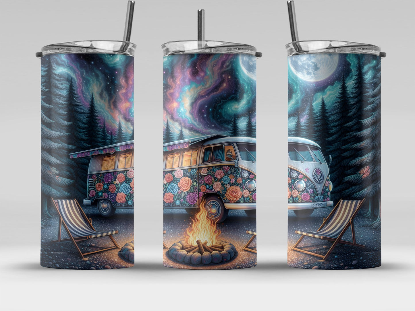 Vintage Retro Floral Camper Night Scene Tumbler product