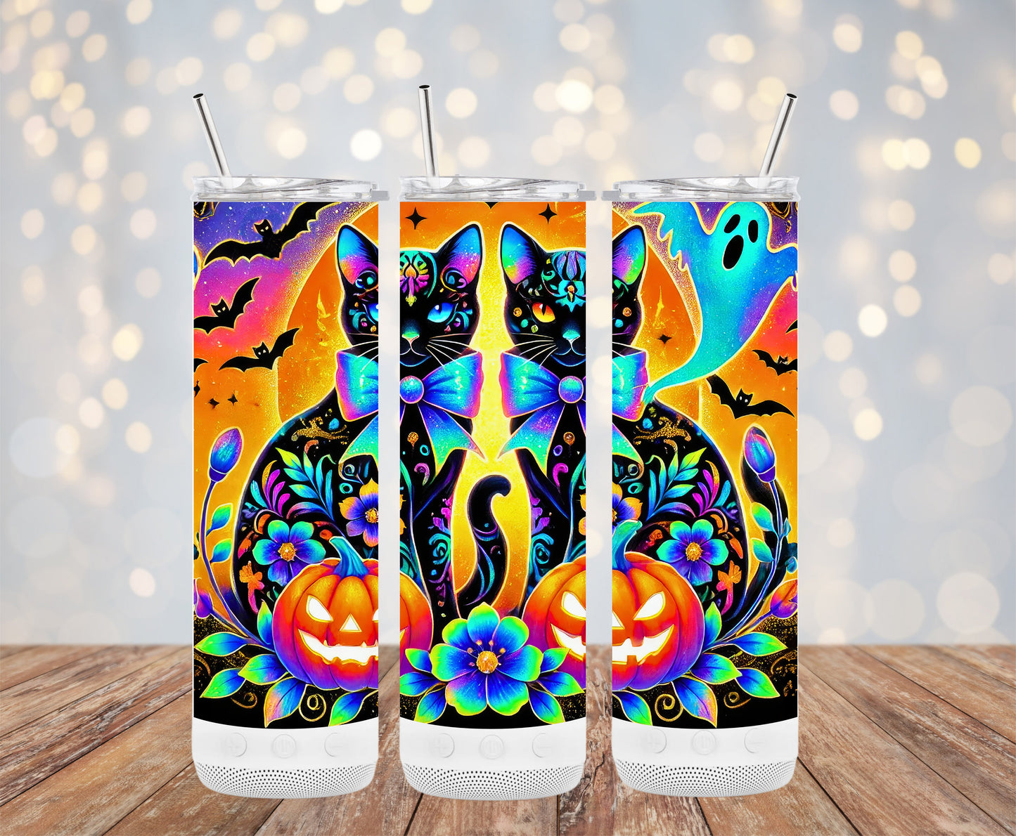 Halloween Black Cats and Pumpkins Design Tumblers