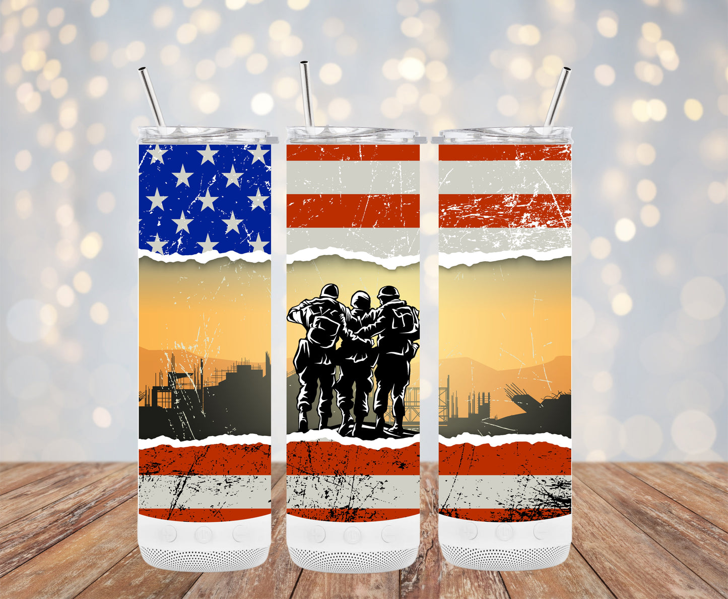 Soldiers in American Flag
