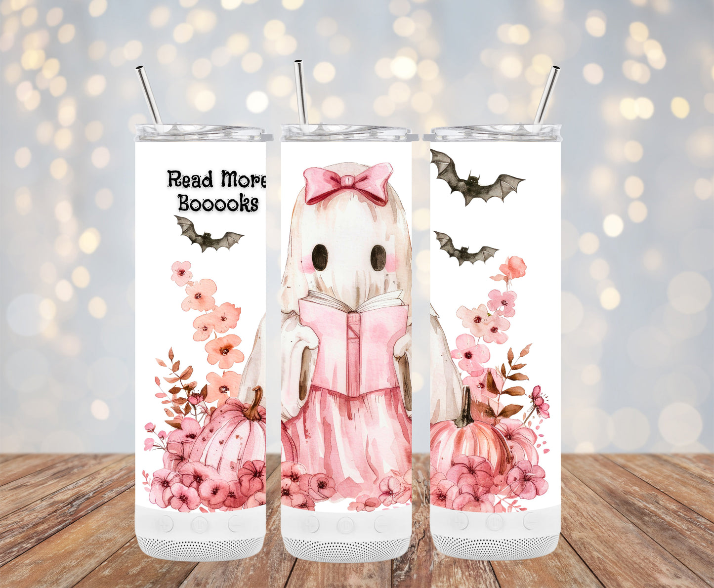 Read More Booooks Ghost with Pink Accents Tumblers