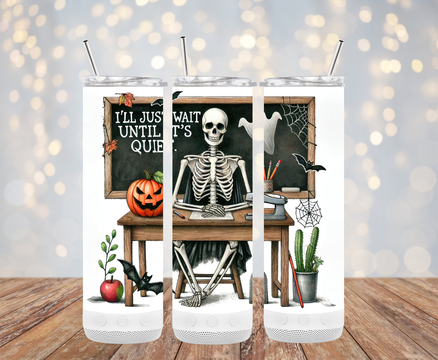 Skeleton Desk Halloween Decor Spooky Teacher Tumblers