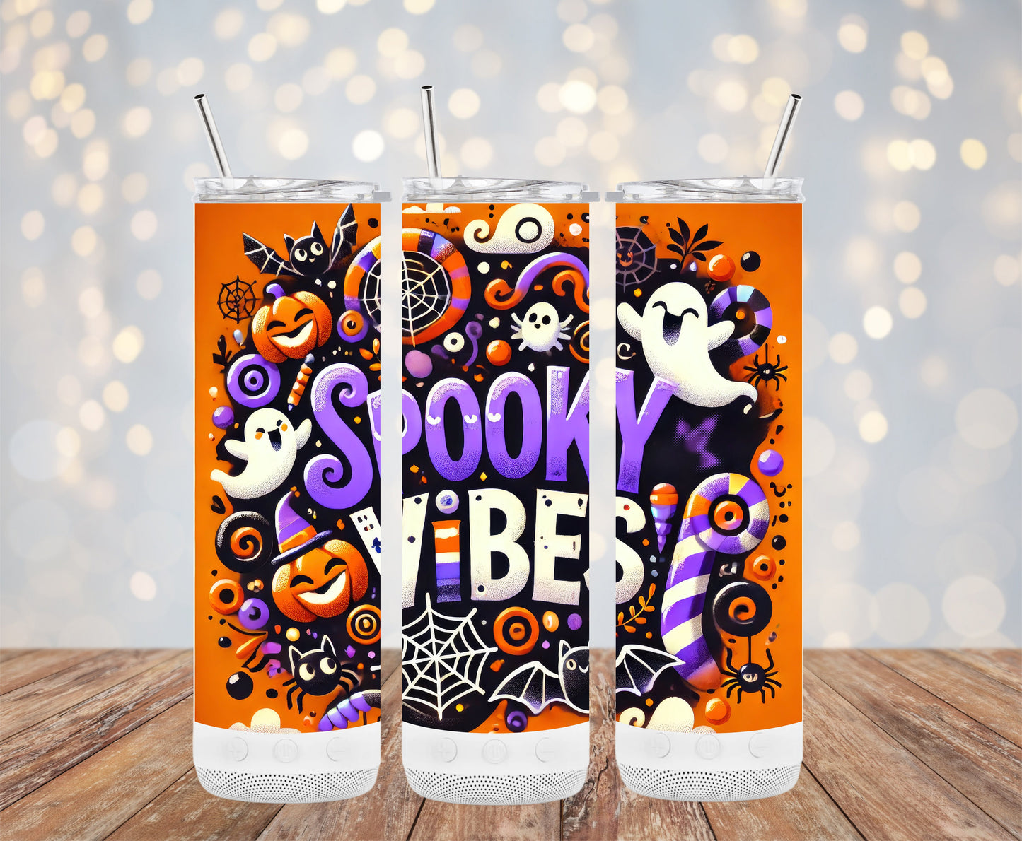 Spooky Vibes Ghost Bat Pumpkin Themed Tumblers