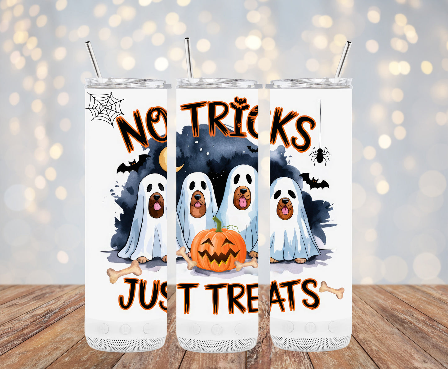 No Tricks Just Treats Spooky Dog Halloween Tumblers