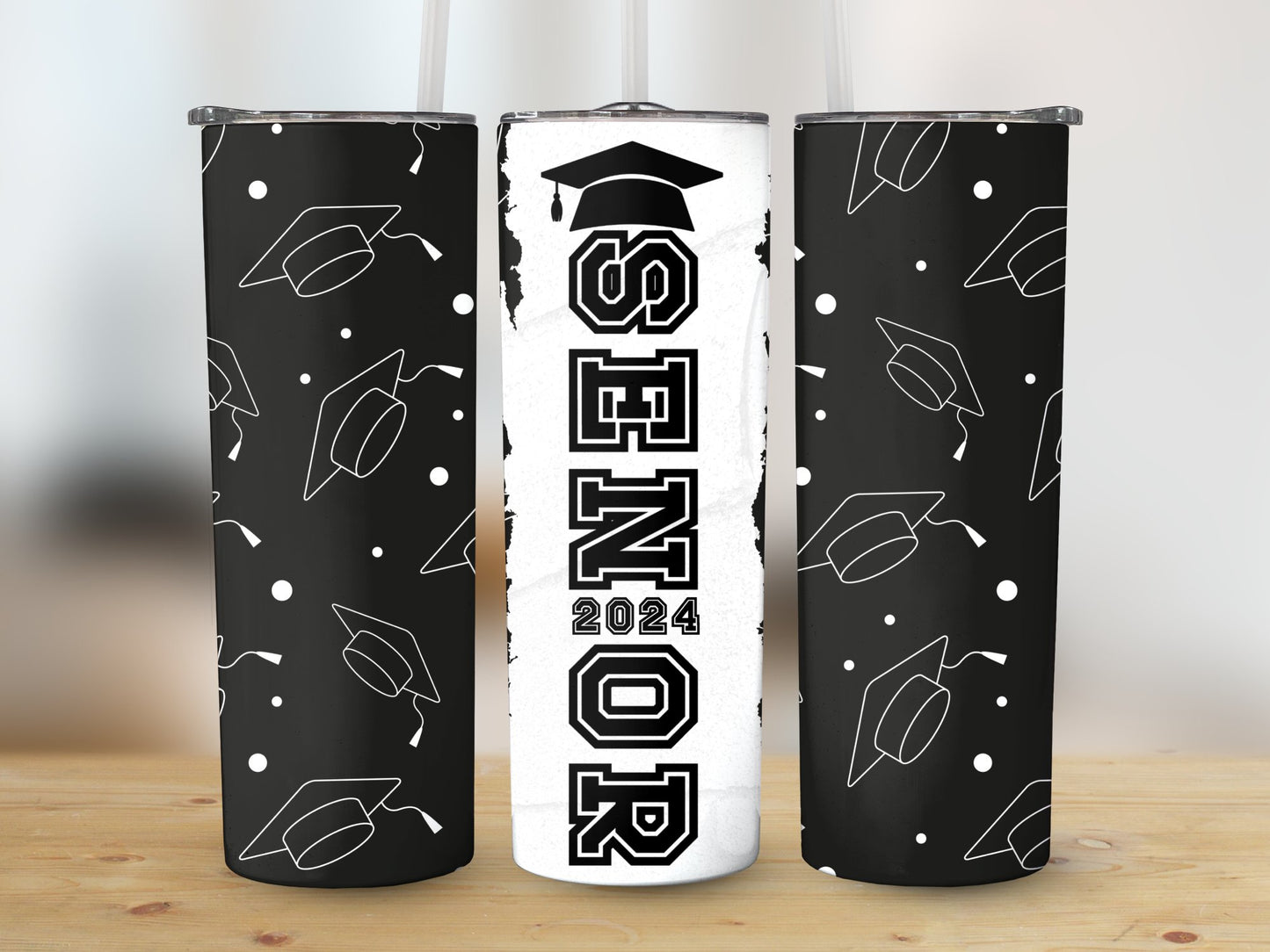 Senior Black Background Graduation Caps 2024 (Graduation Tumbler)