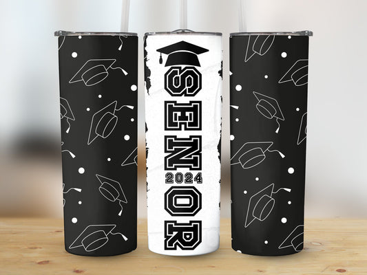 Senior Black Background Graduation Caps 2024 (Graduation Tumbler)