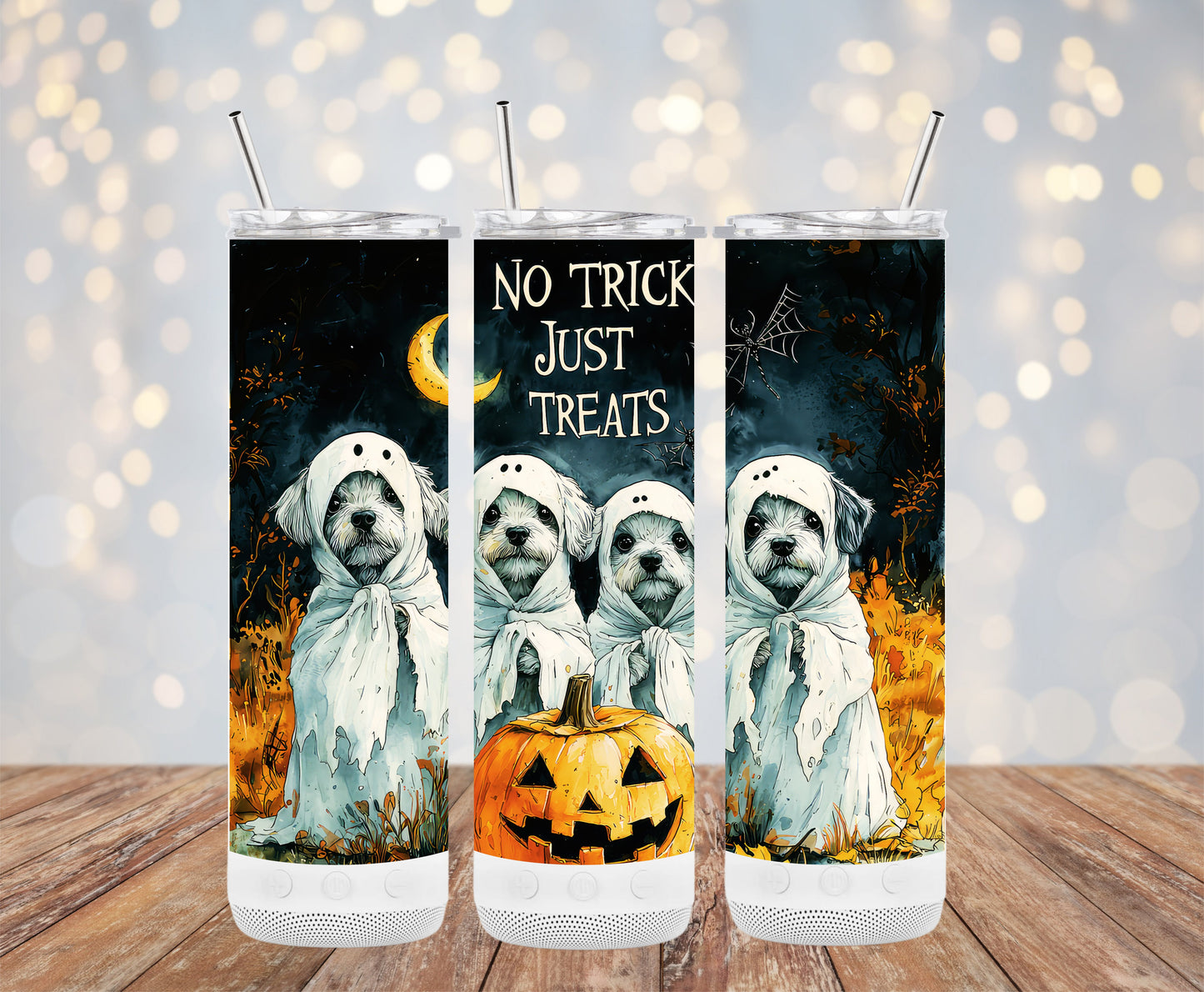 No Tricks Just Treats Ghost Dogs with Pumpkin Tumblers