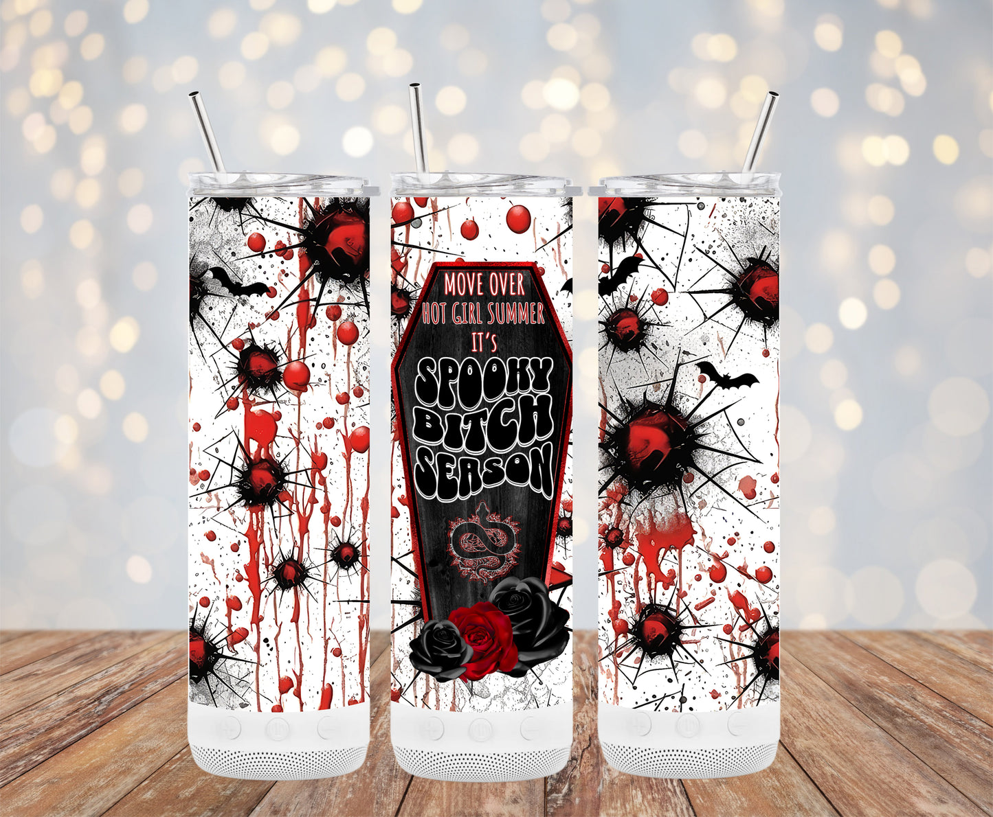 Spooky Bitch Season Coffin Design Red Roses Tumblers