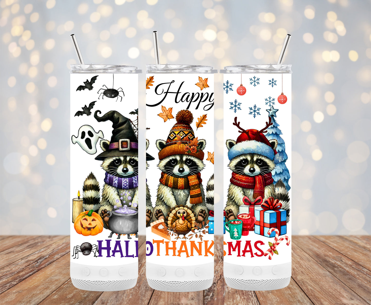 Happy Hallothanksmas Raccoons Festive Tumblers