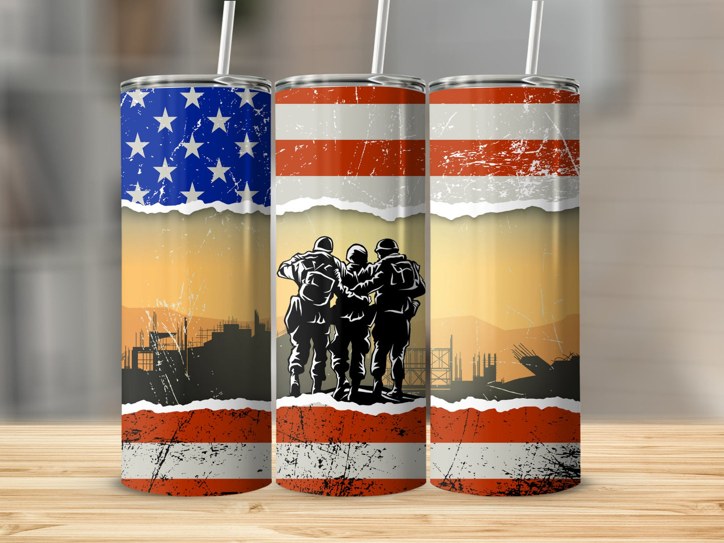 Soldiers in American Flag