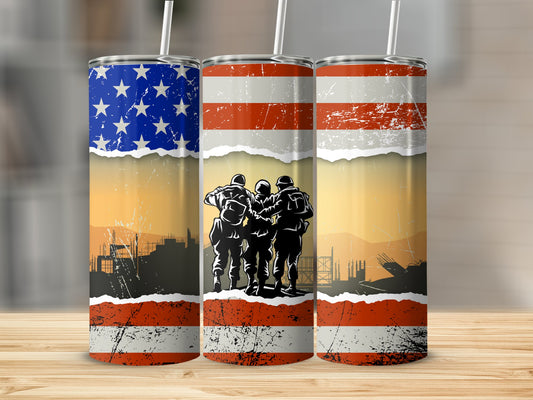 Soldiers in American Flag