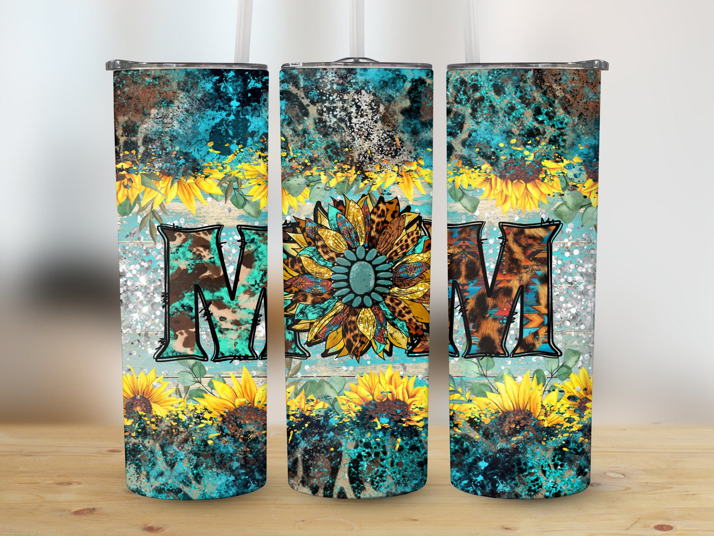 Mom Sunflower Western Glitter Look Tumbler
