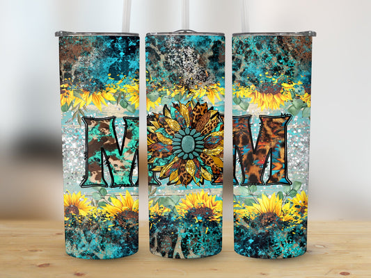 Mom Sunflower Western Glitter Look Tumbler