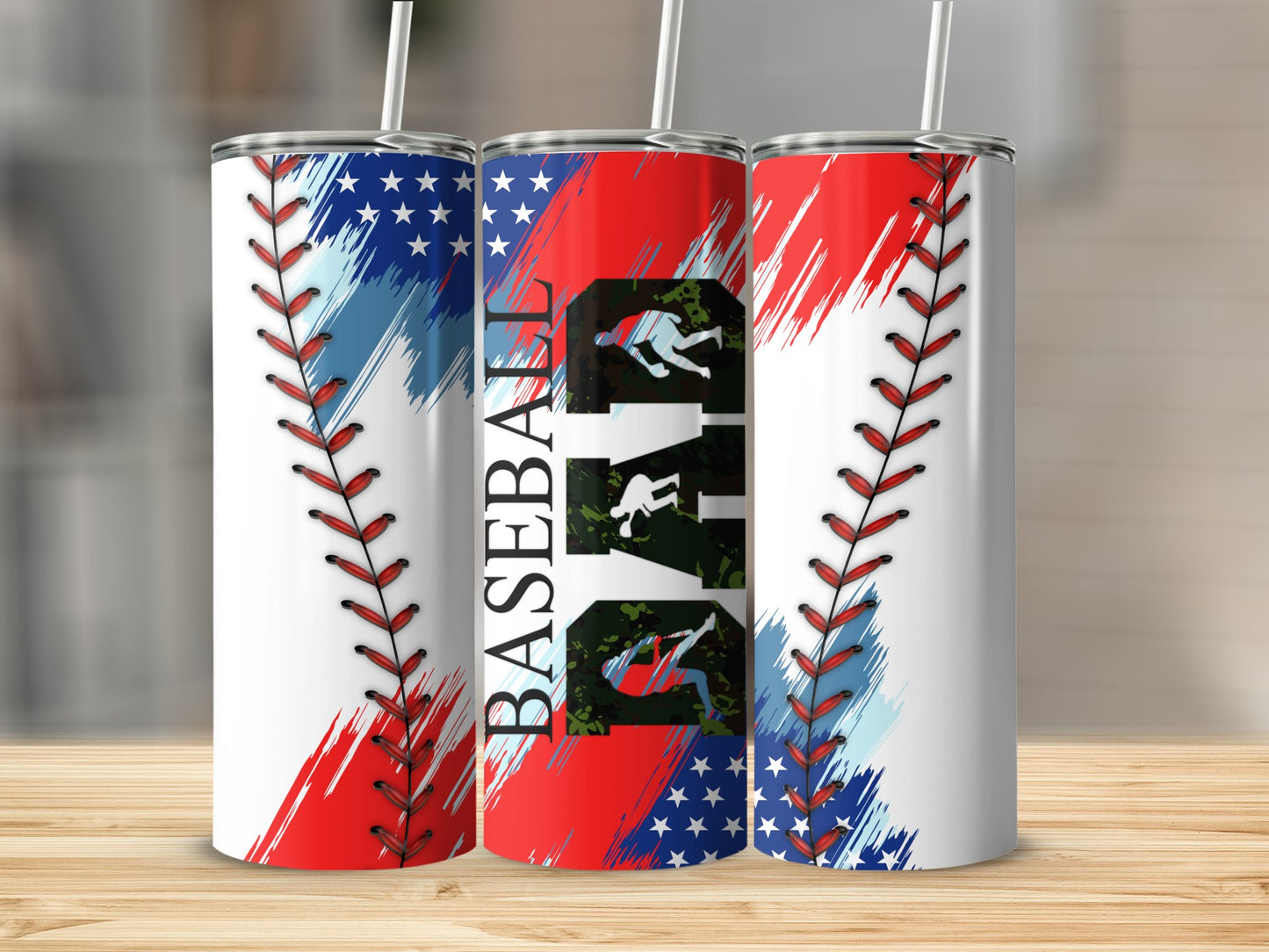 American Flag Baseball Dad Tumbler