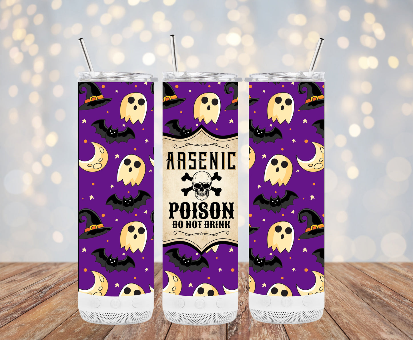 Halloween Witch Ghost Bat Moon Tumbler Wrap, Arsenic Poison Do Not Drink, Spooky Tumbler Art, Halloween Party Accessory(Halloween Tumblers)
