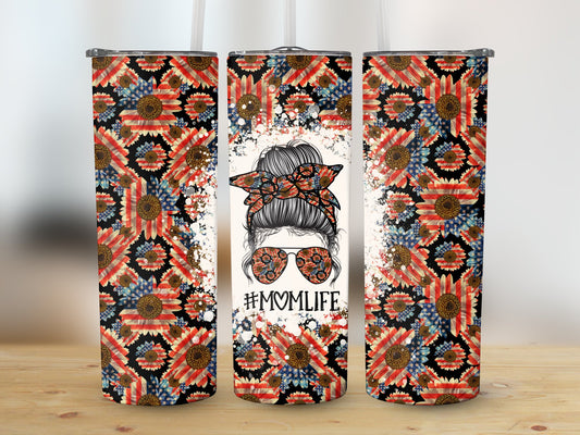 Messy Bun Flag Sunflower Tumbler