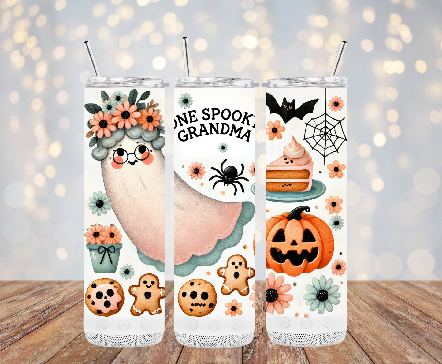 One Spooky Grandma with Ghost and Spider Tumblers