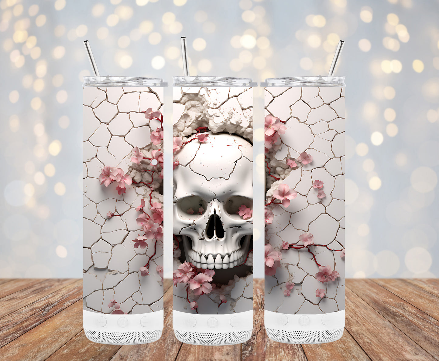 3D Hibiscus Skull Tumbler