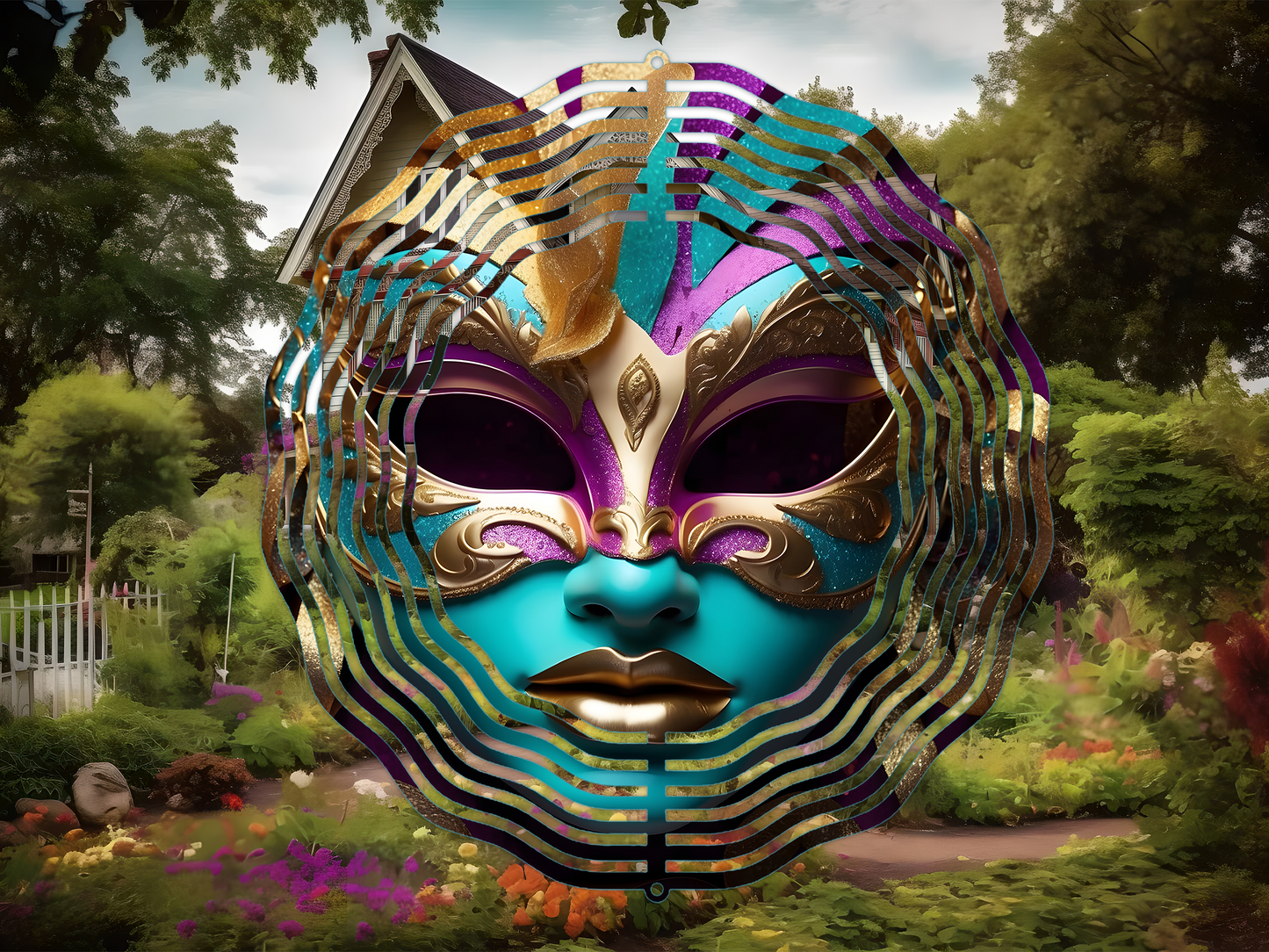 Colorful Mardi Gras Mask 3 Wind Spinner