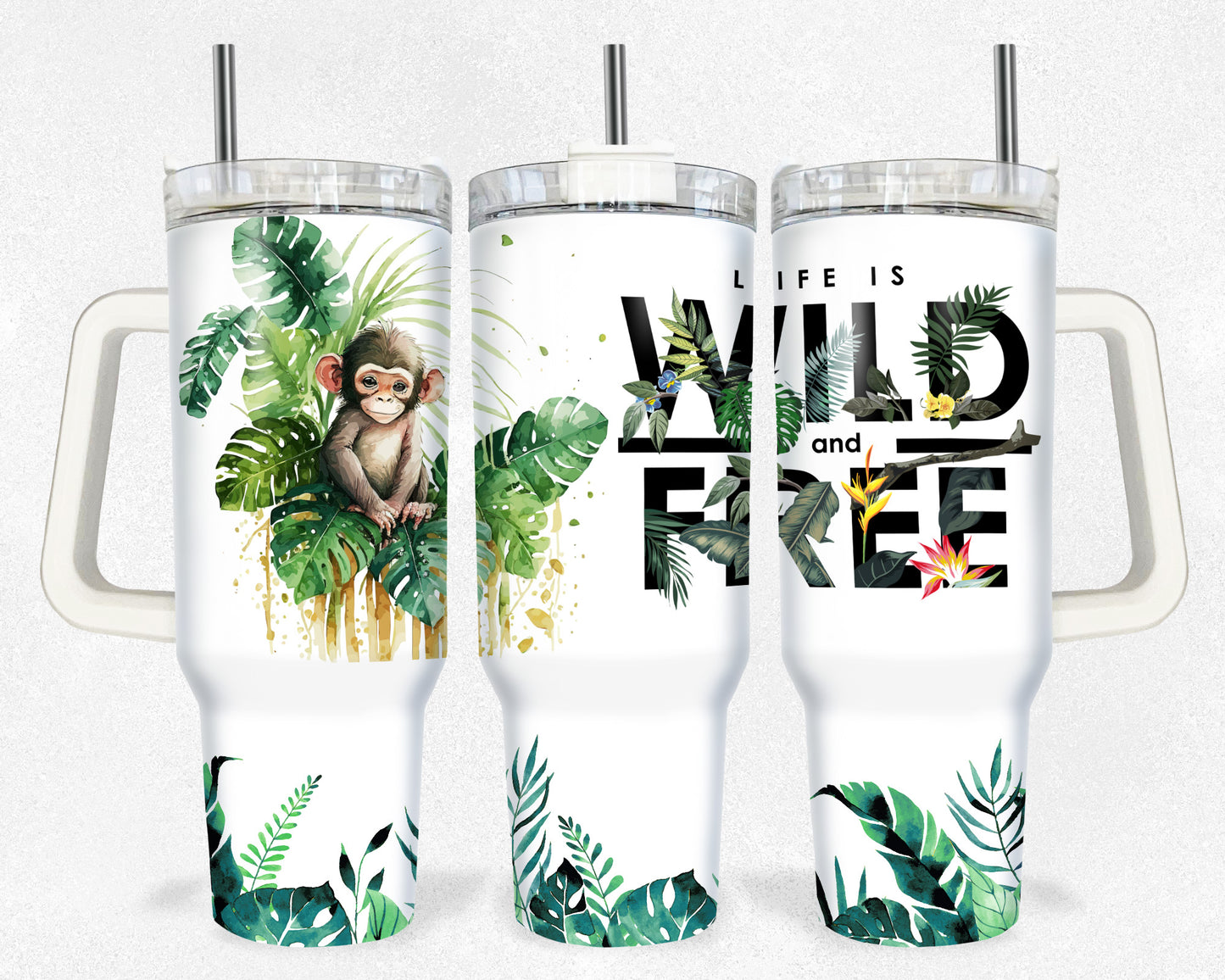 Life is Wild & Free Monkey 40 oz tumbler