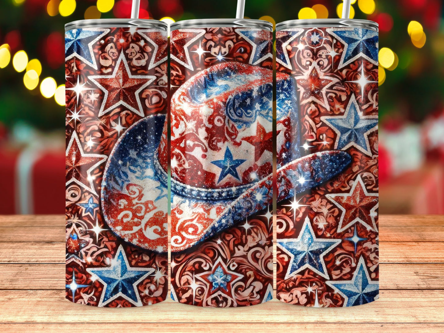 Patriotic Sparkling Stars and Hat (4th July Tumblers) 8371306
