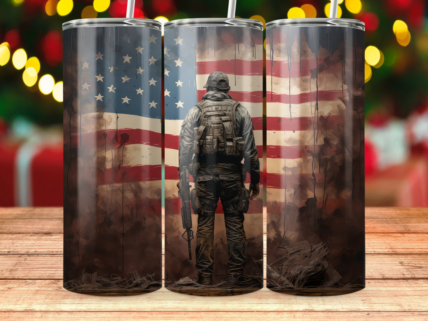 Patriotic Soldier Silhouette with Flag (4th July Tumblers) 8371276