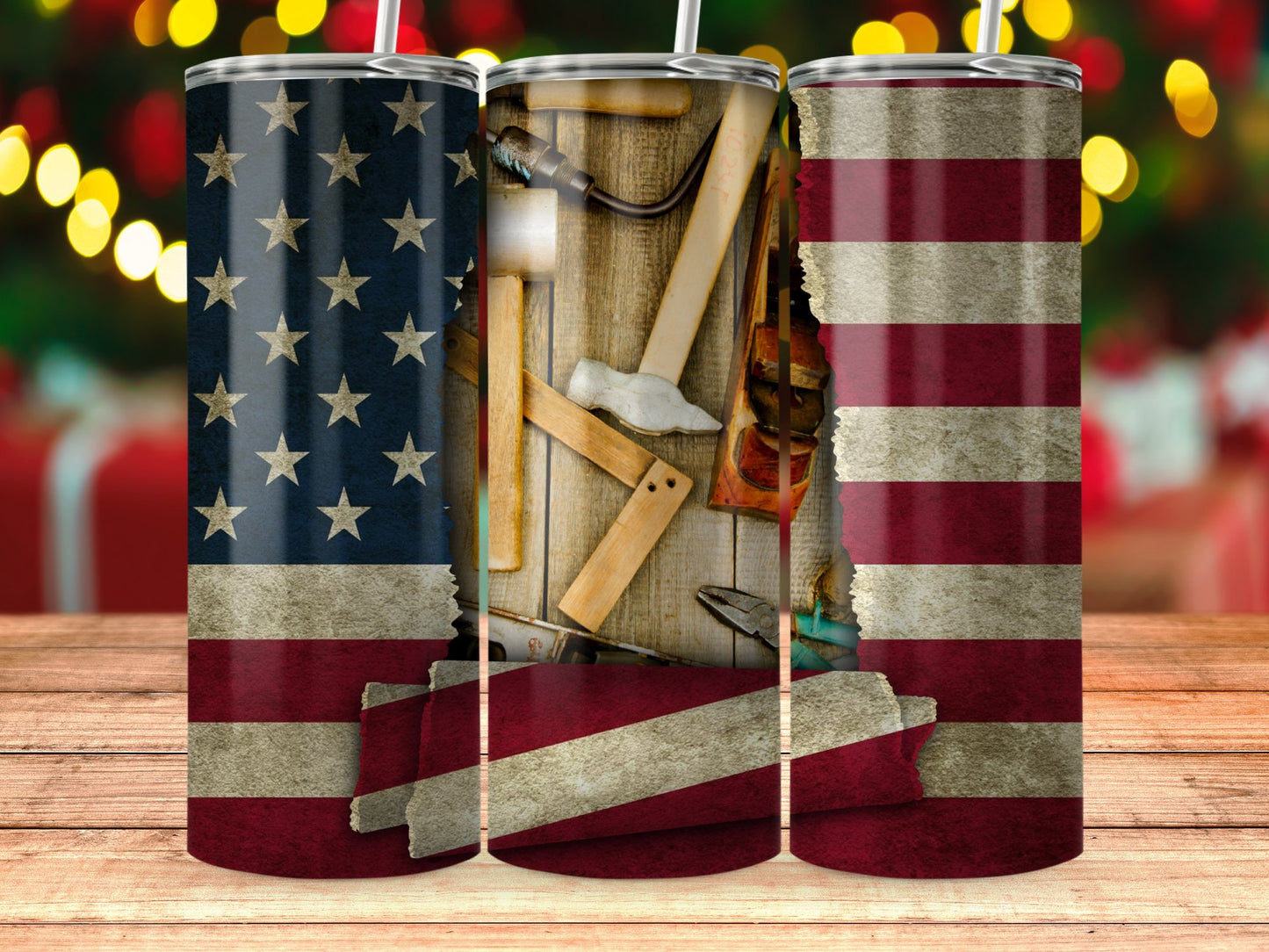 Rustic American Flag and Vintage Tools (4th July Tumblers) 8371293