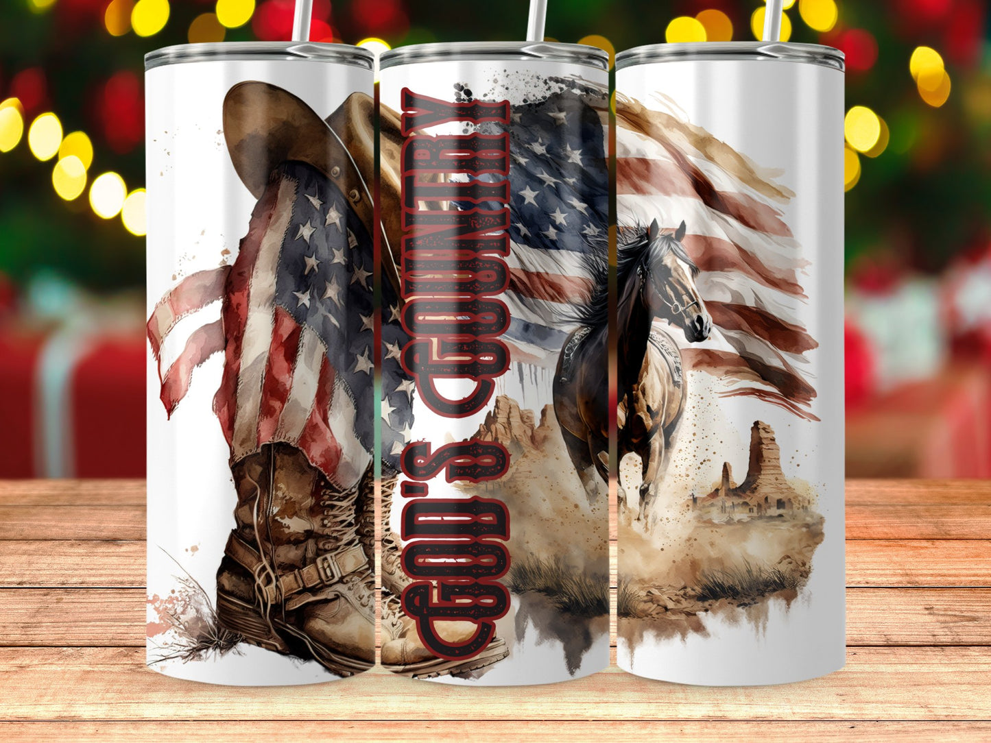 Cowboy's Country USA Flag and Horse (4th July Tumblers) 8371282