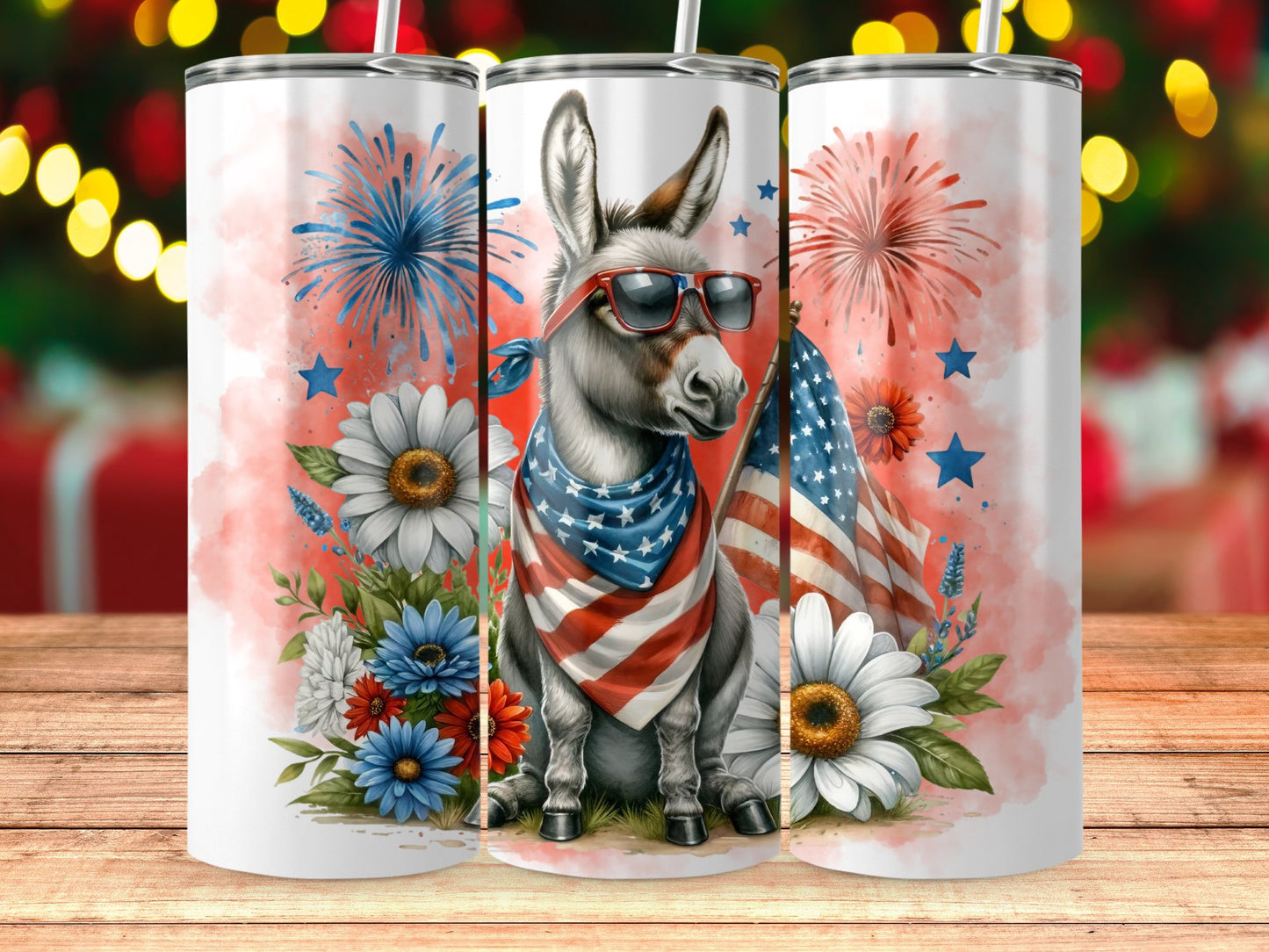 Patriotic Donkey with Flag and Fireworks (4th July Tumblers) 8371277