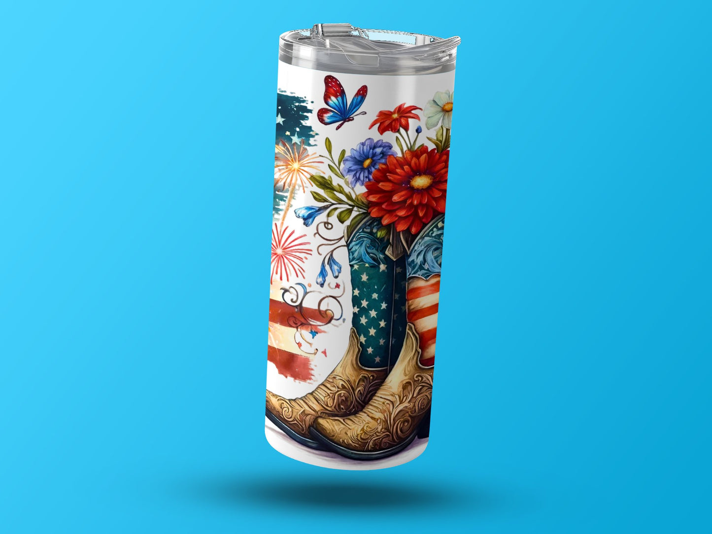 Patriotic Boots with Flowers and Butterflies (4th July Tumblers) 8371285