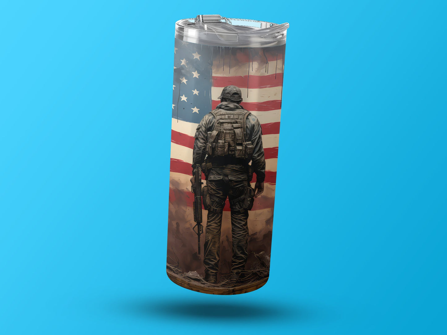 Patriotic Soldier Silhouette with Flag (4th July Tumblers) 8371276