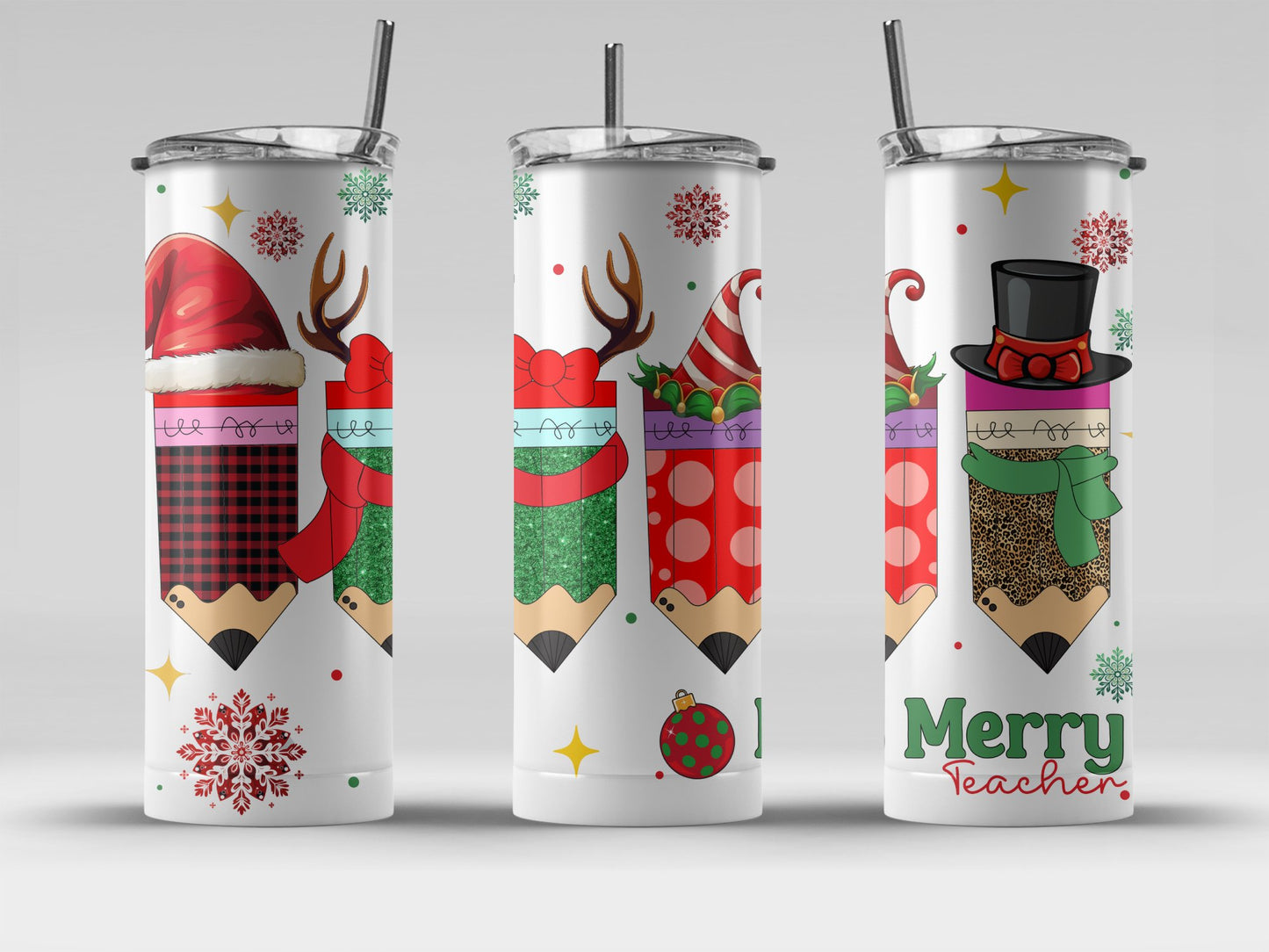 Festive Merry Teacher Holiday Pencil Design Tumblers 6649729