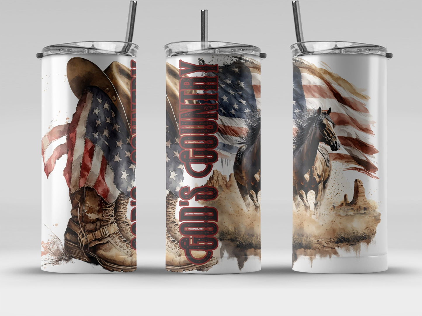 Cowboy's Country USA Flag and Horse (4th July Tumblers) 8371282