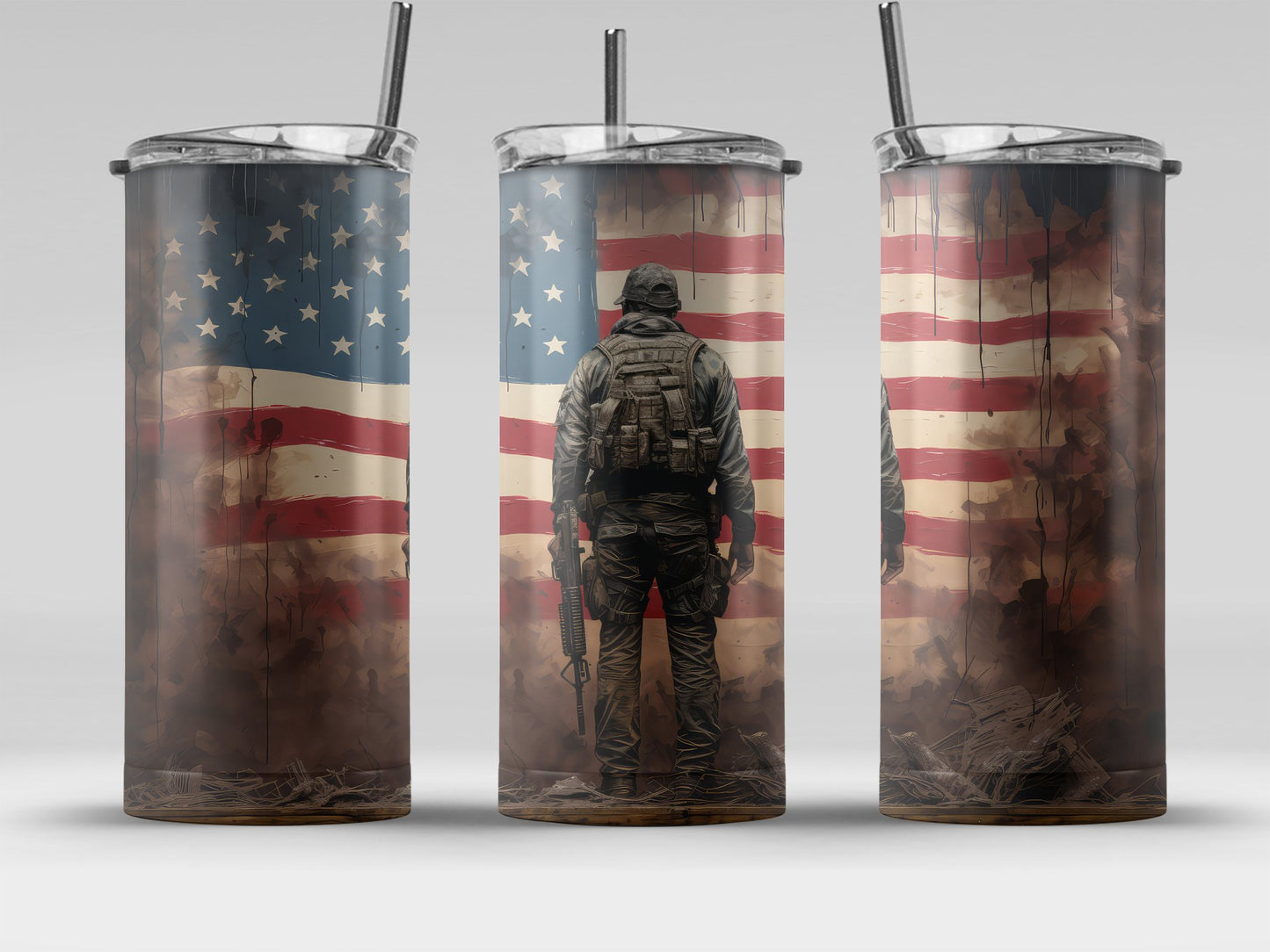 Patriotic Soldier Silhouette with Flag (4th July Tumblers) 8371276
